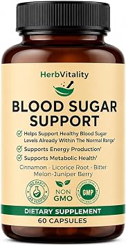 Blood Sugar Support Supplement with Cinnamon, Bitter Melon Supports Healthy Blood Sugar Levels Already Within Normal ranges | Licorice Root Extract - 60 Capsules