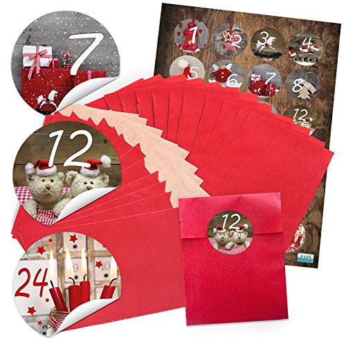 Télécharger '24 rouges de Noël papier Sachets (9,5 x 14 cm) et 24 ronds autocollants Stickers 4 cm