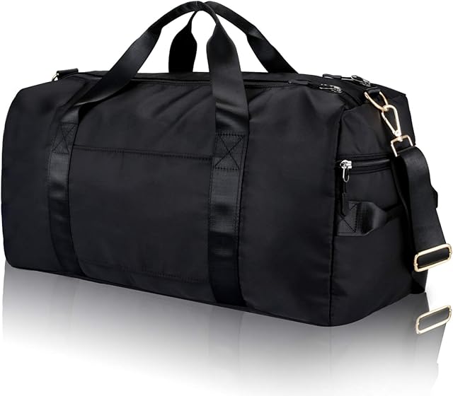 DAYGOS Gym Sports Duffle Bag - Waterproof Travel Duffel Bag with Wet Pocket and Shoes Compartment Overnight Weekender Bag for Women and Men(Black)