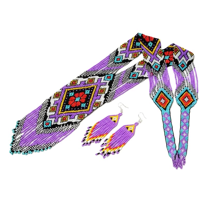 Collar gerdan ucraniano con pendientes de cuentas florales LK_UKRN_0680 joyería artesanal