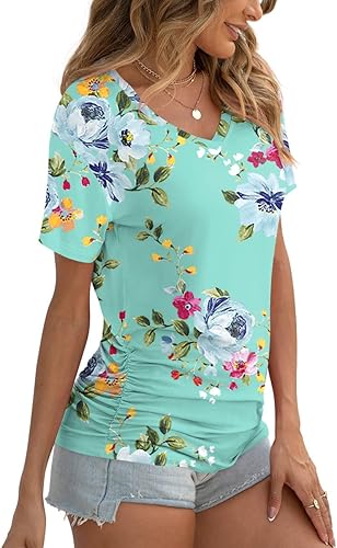 Miniatura 2 de Anydoll - Camisetas fruncidas para mujer, para primavera y verano, túnicas de manga corta con cuello en V, camisetas informales y elegantes