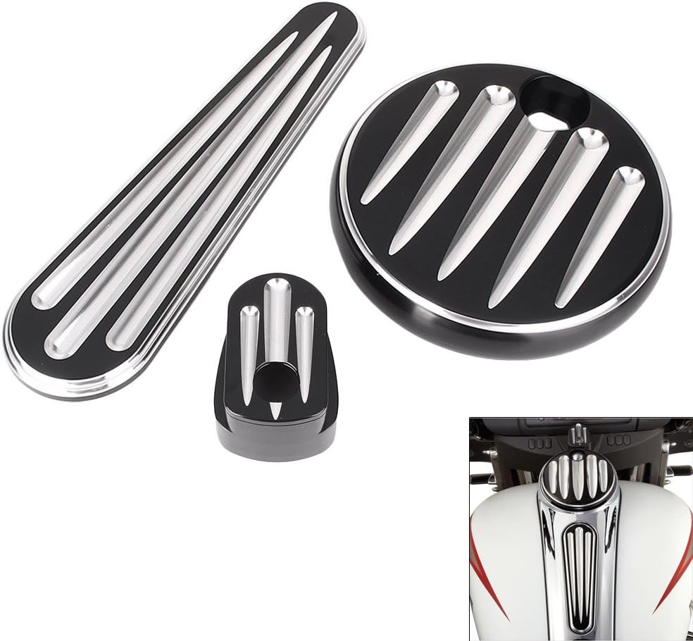 SIKUAI 3Pcs Oil Cap Cover Protector With Switch Cover And Dash Insert for Harley for Touring FLHX FLTRX 2014-2017, Chrome