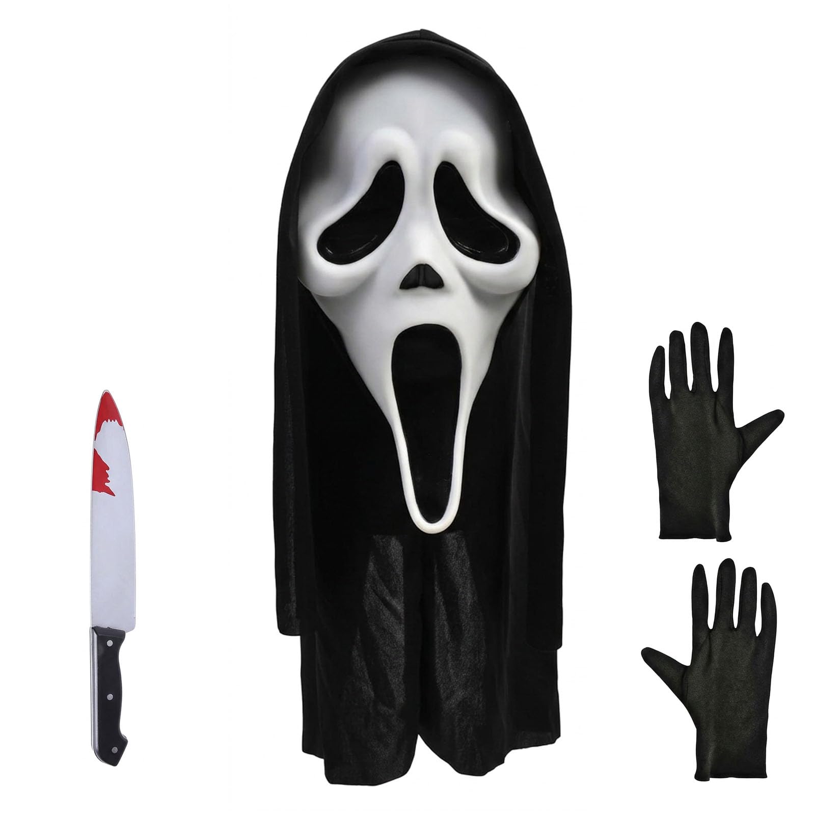 QhgPnt Scream Mask, Ghostface Costume Set with Prop Knife and Gloves