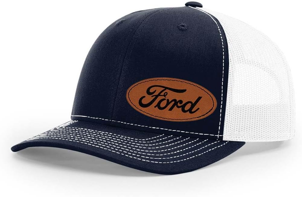 Ford Script Oval Logo Side Panel Laser Engraved Leather Patch Richardson 112 Snapback Trucker Hat Cap