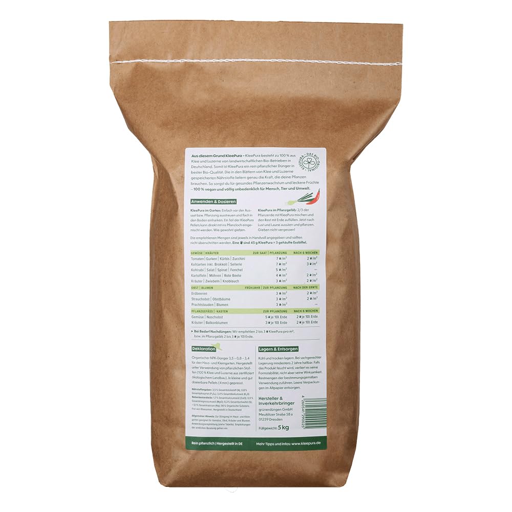 Bio Universaldünger. NATURLAND zertifiziert. Bio-Dünger für Gemüse, Kräuter, Blumen & Obst. Veganer Pflanzendünger aus Bio-Klee & Luzerne. 5 kg