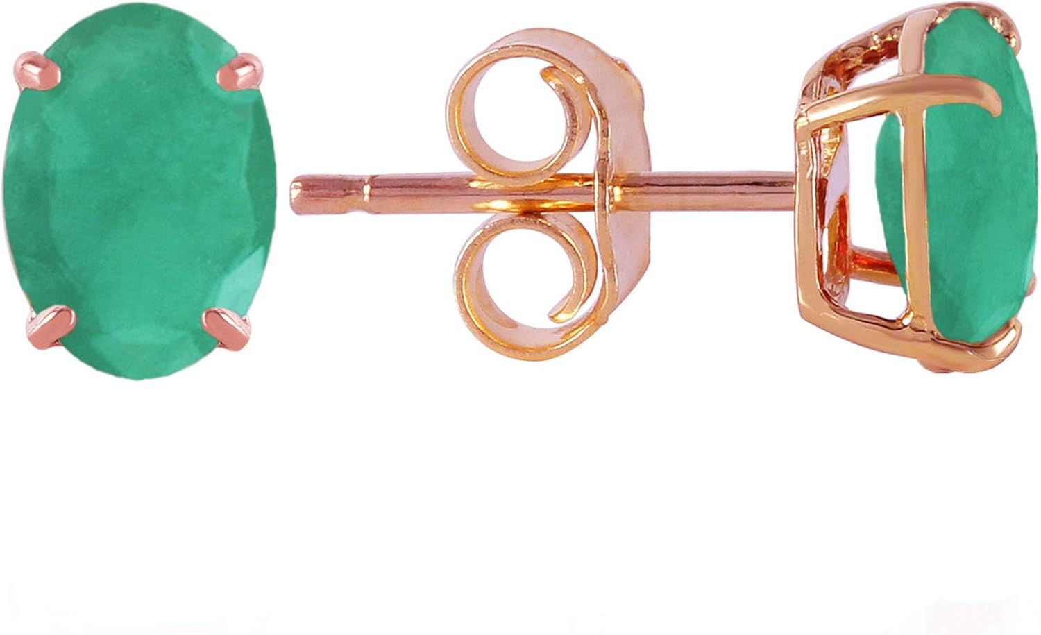 14K Solid Gold Natural Emerald Oval Stud Earrings for Women, Fine Jewelry, Galaxy Gold GG