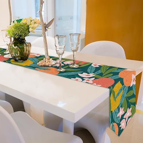 Miniatura 7 de Camino de mesa de flores de limón, antiarrugas, resistente al calor, lavable, para cocina familiar, mesa de comedor, mesa auxiliar decorativa, 13 x