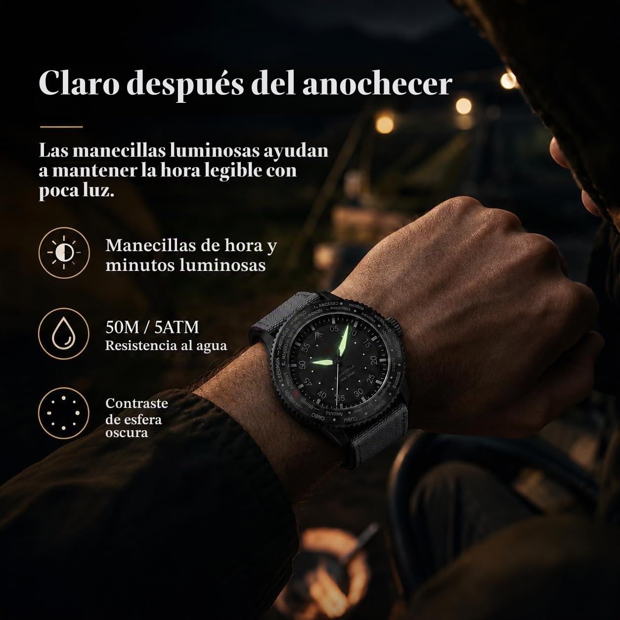 North Edge Mach Watch Pilot Watch Pily Powered For Men 50m Visión Nocturna de cronógrafo Que Dura hasta 180 días Solar