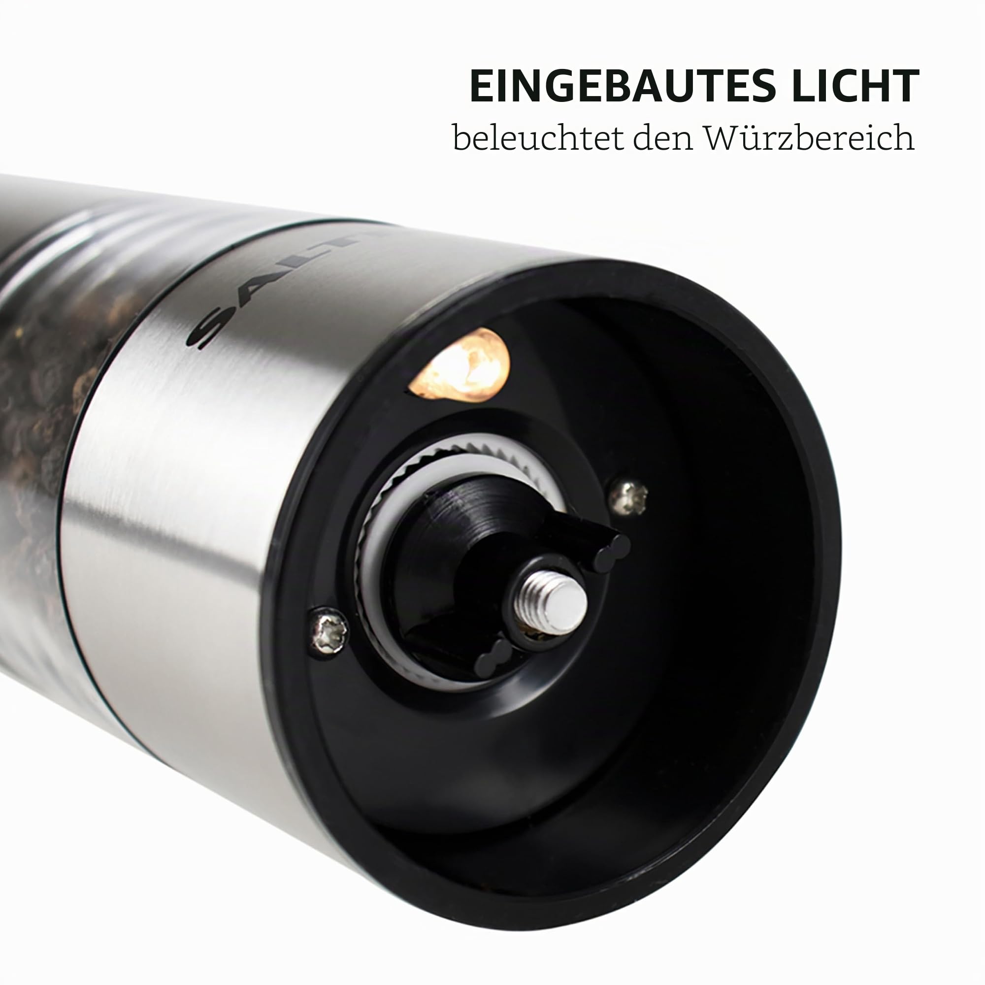 Salter Gewürzmühle Elektrisch 2er Set, Salz und Pfefferstreuer mit LED-Beleuchtung, Edelstahl Gewürzstreuer mit Einstellbarem Mahlwerk, BPA-Frei, 60g/30g Kapazität