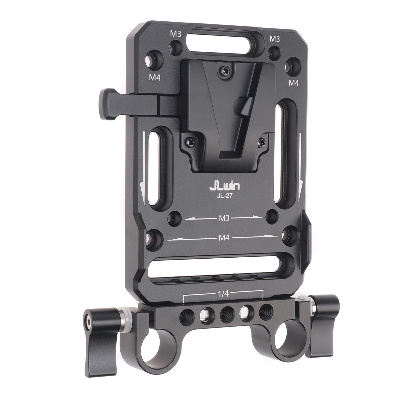 FOTGA Plate-batterie V-MOUNT avec bornes à double bord de 15 mm, fils de 1/4 "et 3/8", plaque de montage de batterie en V en métal pour installation de caméra (version de pince de tige)