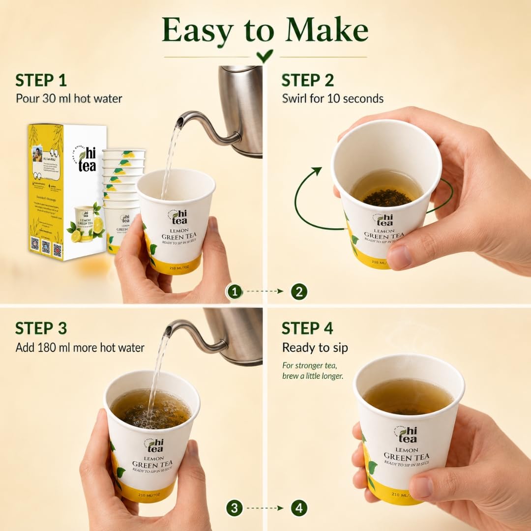 HI TEA Lemon Green Tea | Just Add Hot Water | Instant Green Tea Cups | 8 Cups/Box — Amazon image 5