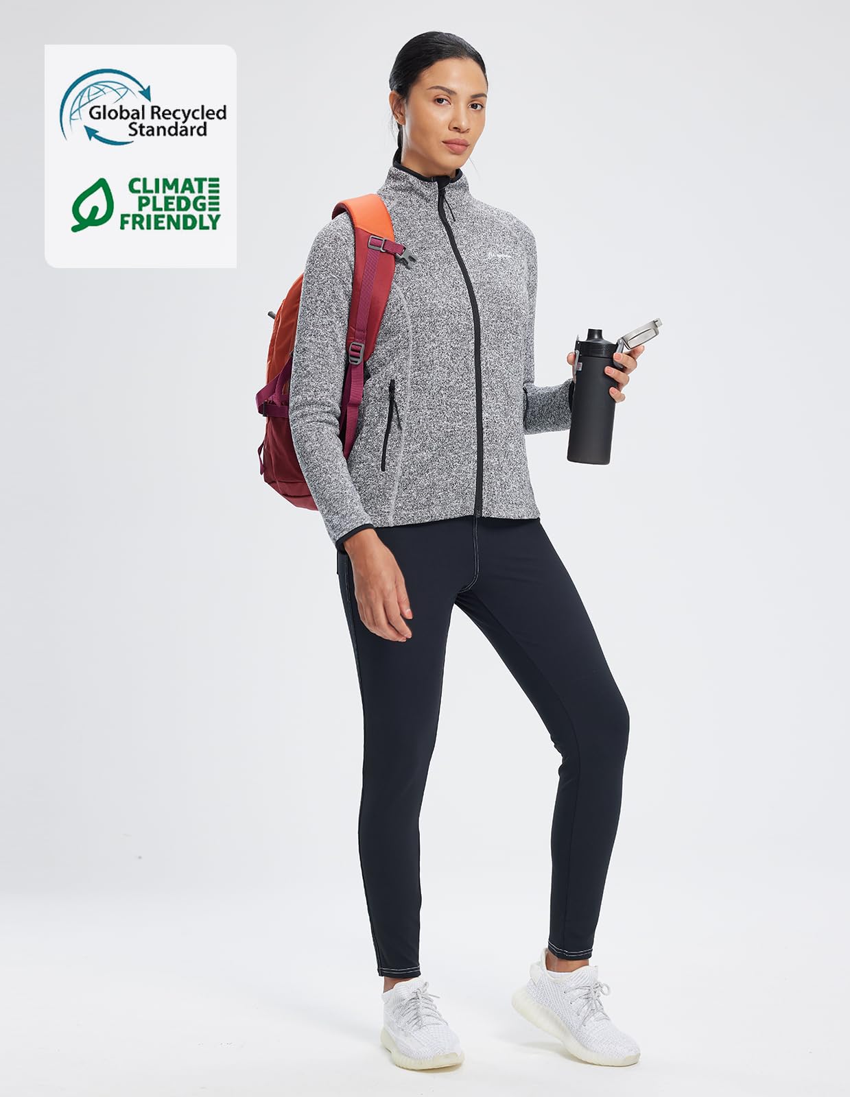 fit space Women's Sweater Full Zip Scrub Jacket Lightweight Knitwear Athletic Jumper (X-Large,Grey)