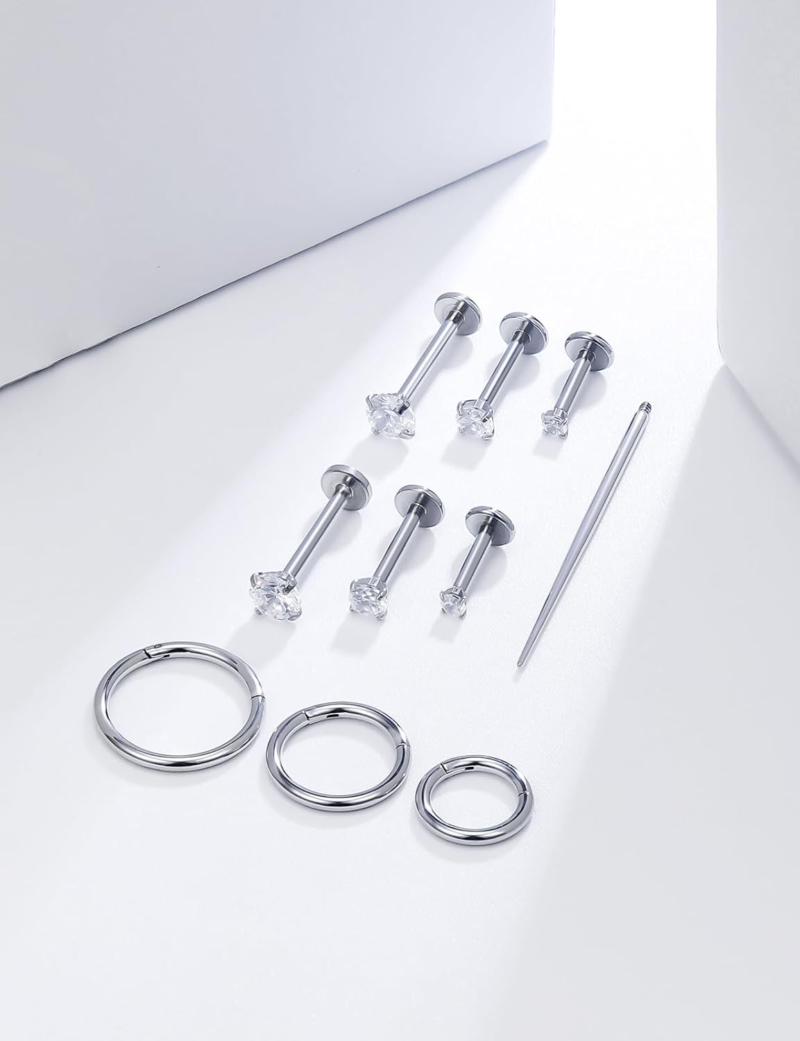 18G 16G 14G Internally Threaded Nose Rings Studs Flat Back Stud Earrings 316L Surgical Steel Nose Rings Studs Tragus Helix Conch Cartilage Lobe Earrings Hoop Piercing Jewelry For Women Men - Image 3