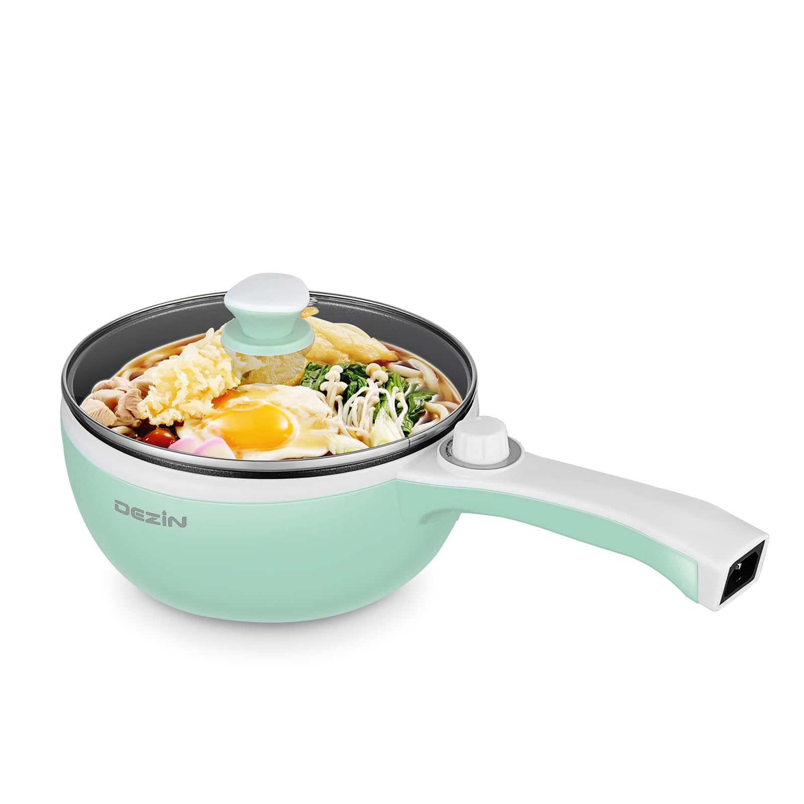 Dezin Hot Pot Electric with Steamer Upgraded, Non-Stick Sauté Pan, Rapid Noodles Electric Pot, 1.5L Mini Pot for Steak, Egg, Fried Rice, Ramen, Oatmeal, Soup with Power Adjustment (Egg Rack Included