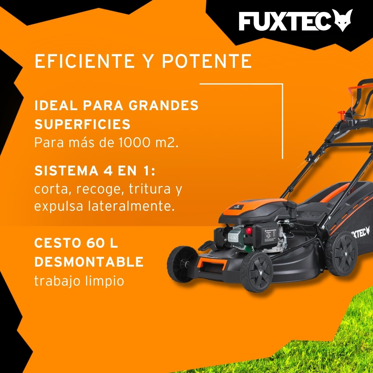 FUXTEC Cortacésped autopropulsado de Gasolina con Arranque eléctrico FX-RM5170eS 4en1-170 cm3 4CV, 4 Tiempos, Ancho de Corte 51 cm, Alto de Corte 7 Pos. 60L, Función Mulching & Descarga Lateral