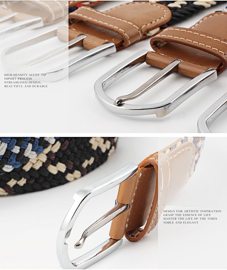 Pooyikoi Mixed Color Woven Braided Stretch Belts for Men & Women Elastic Canvas Woven Belts for Jeans Pants - Image 5