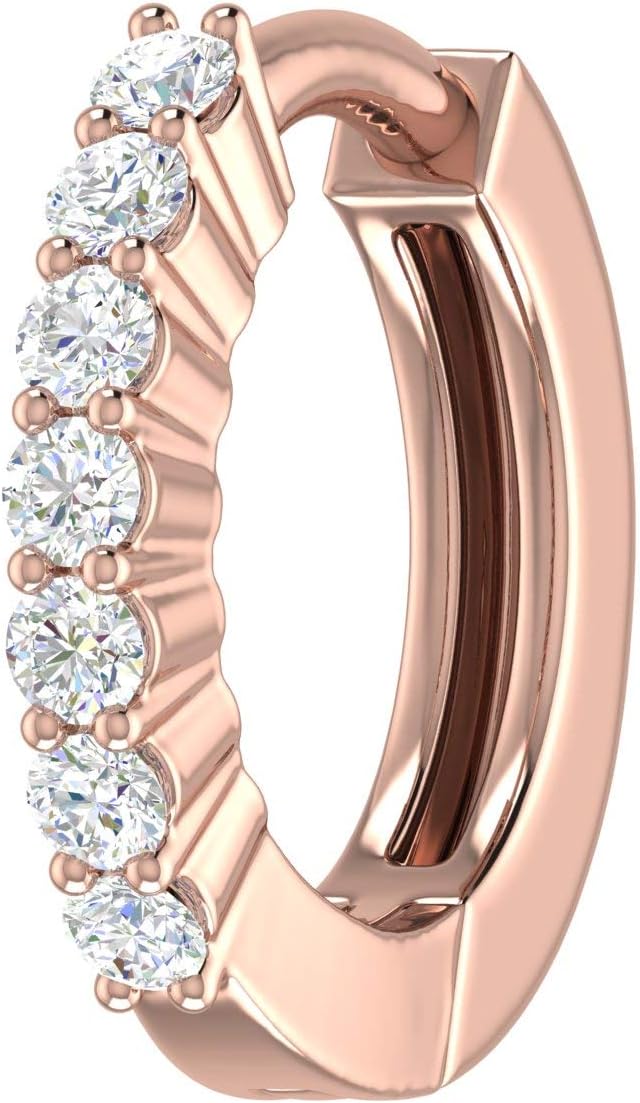 1/10 Carat 7-Stone Natural Diamond Nose Pin Hoop Hinged Clicker Nose Rings Hoops in 10K Gold Gift for Women