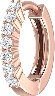 1/10 Carat 7-Stone Natural Diamond Nose Pin Hoop Hinged Clicker Nose Rings Hoops in 10K Gold Gift for Women