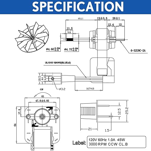 Miniatura 6 de Motor de ventilador de ventilación de baño y ventilador de techo Kit de motores eléctricos de repuesto compatible con Nutone Broan 50CFM 120V