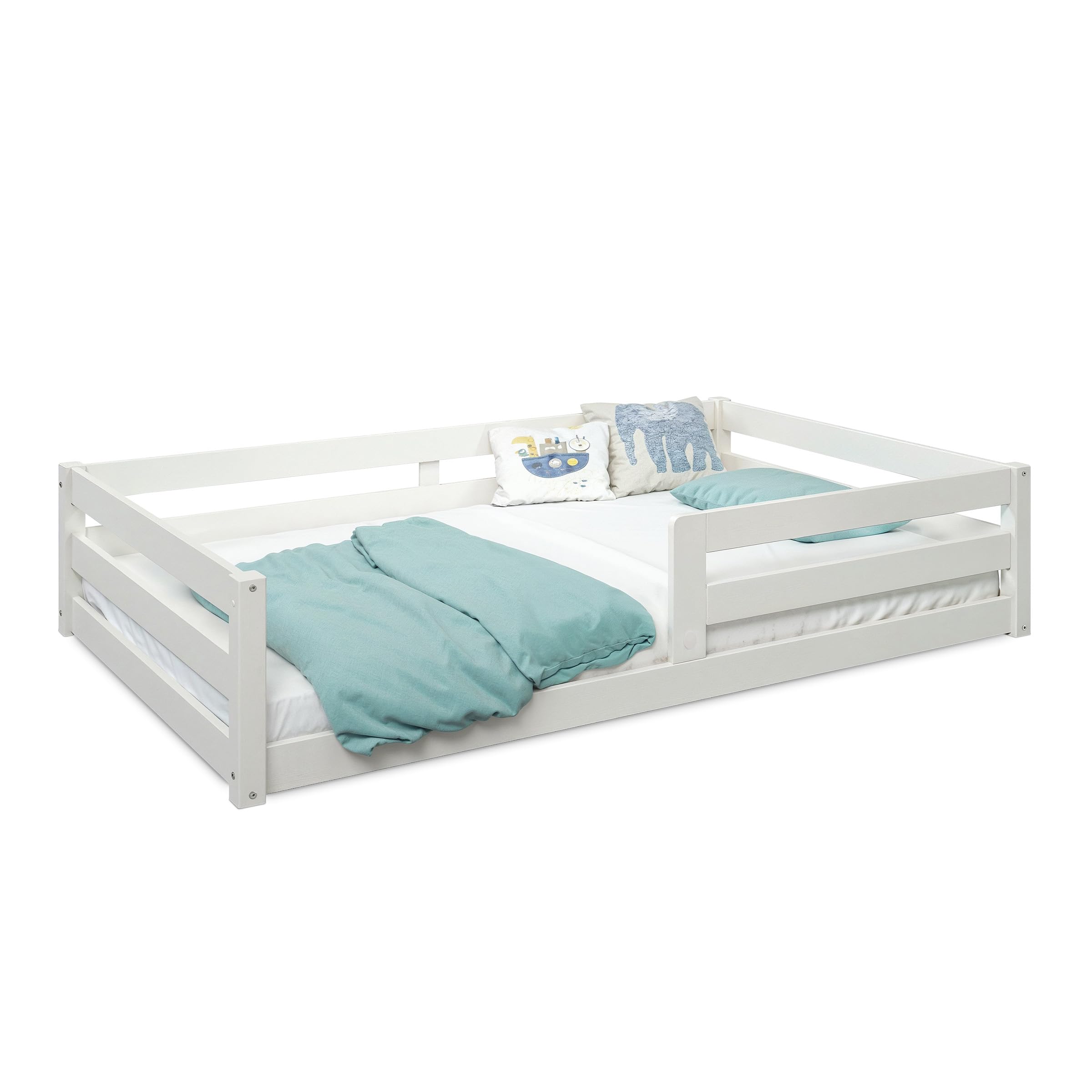 Ehrenkind® Bodenbett Sona aus massivem Kiefernholz Weiß 120x200 cm