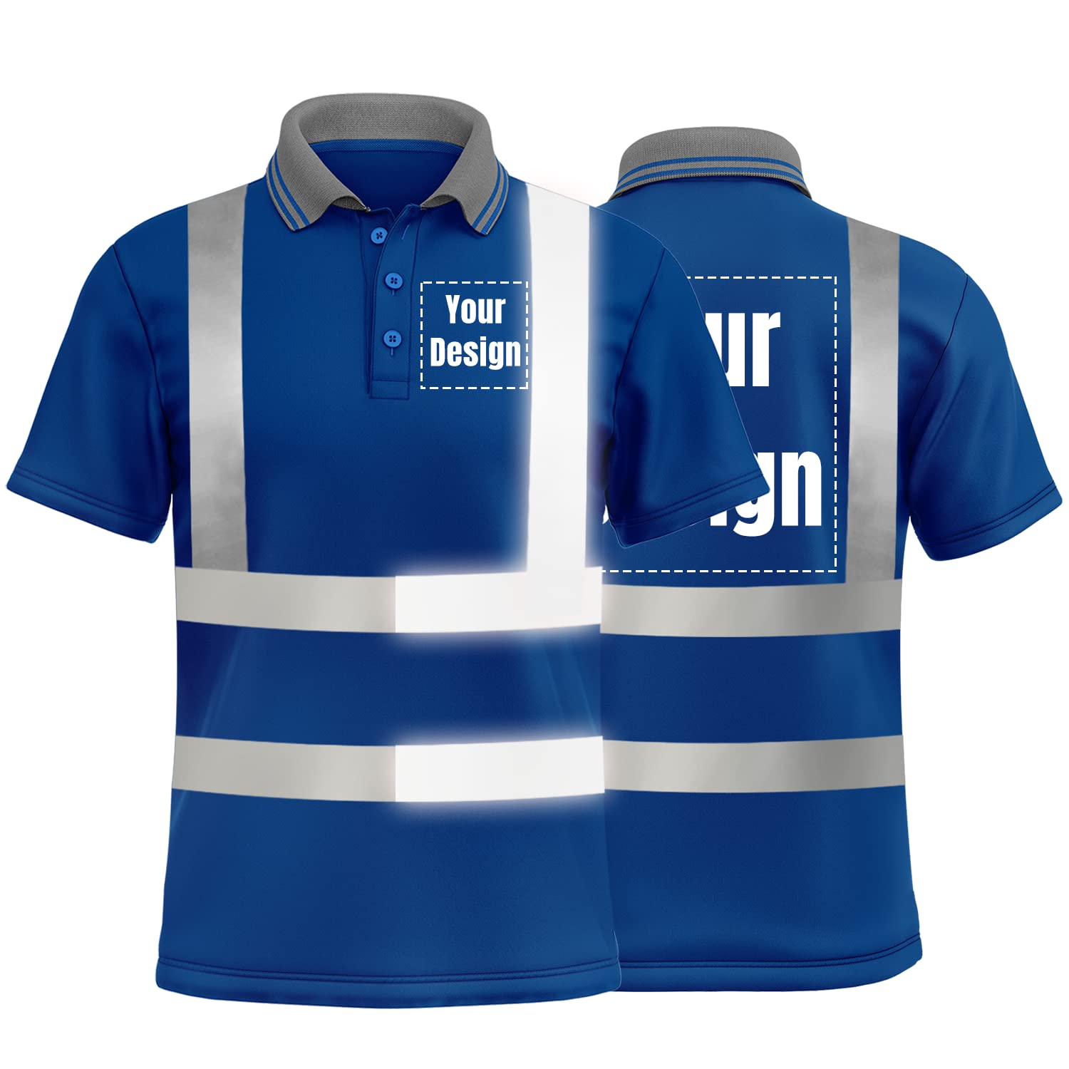 High Visibility Safety Polo Shirt with Reflective Strips Custom Your Logo Hi Vis Short Sleeve Shirt (S, Blue - Style 4)