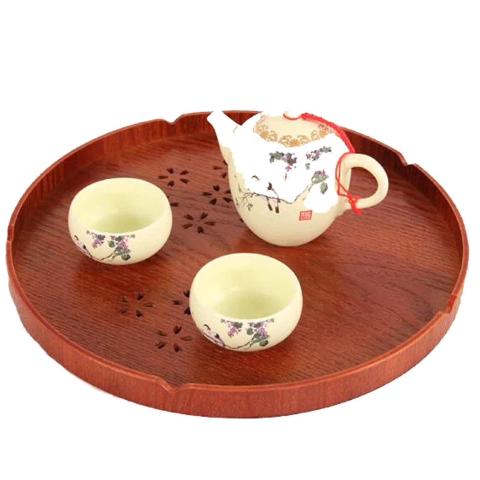 Bandeja Bandeja Redonda de Madera Maciza for Servir té y café, Aperitivos y Comidas, Plato for Restaurante, bandejas for Cocina, Bandeja de Madera for Comida y té(Black)