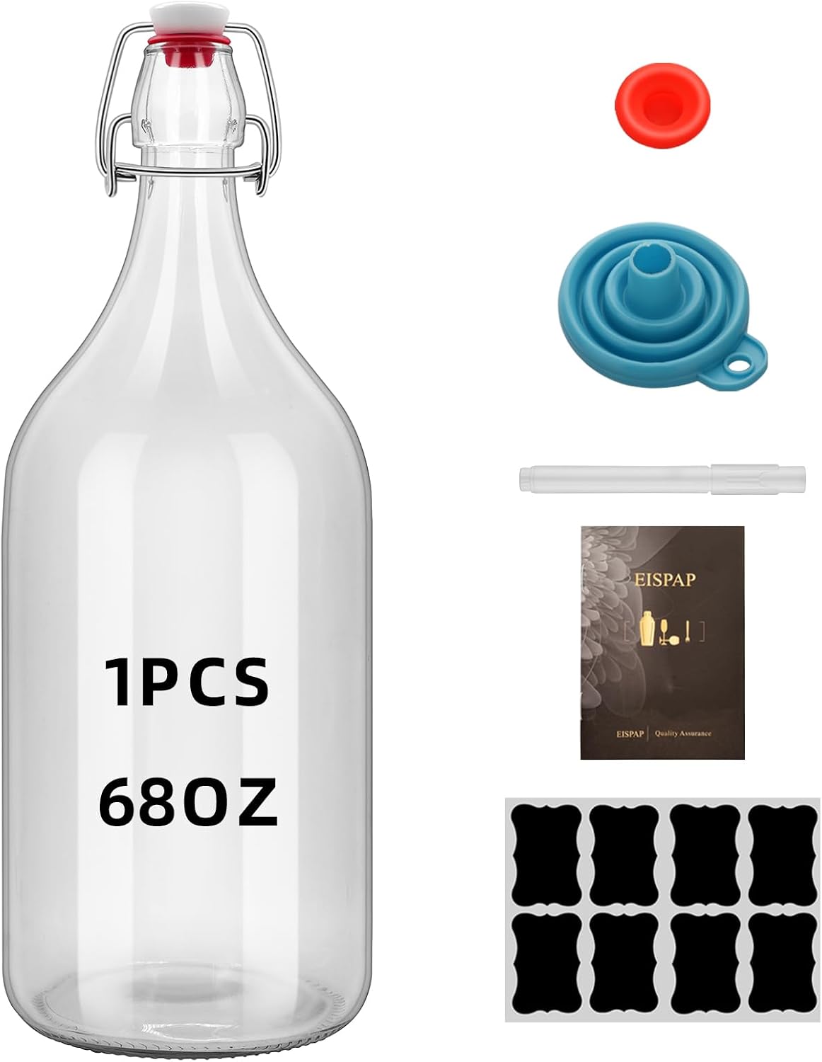 64oz Flip Top Glass Bottle 2 Liter Swing Brewing with Stopper for Beverages, Oil, Vinegar, Kombucha, Beer, Water, Soda, Kefir Airtight Lid & Leak Proof Cap Clear (clear 1 pc)