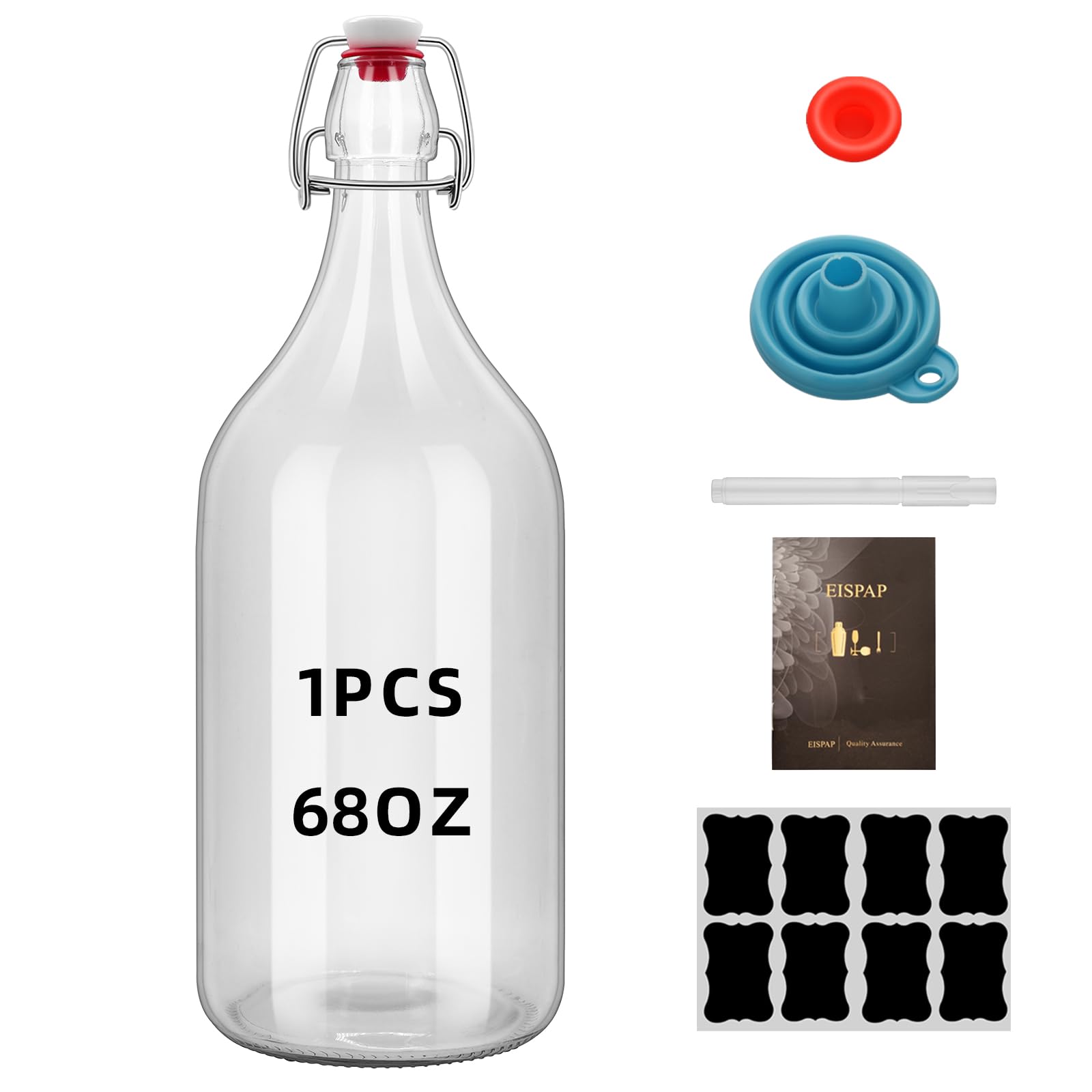 eispap 64oz Flip Top Glass Bottle 2 Liter Swing Brewing with Stopper for Beverages, Oil, Vinegar, Kombucha, Beer, Water, Soda, Kefir Airtight Lid & Leak Proof Cap Clear (clear 1 pc)