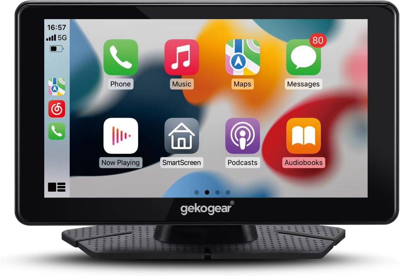 GekoGear Orbit C100 7-in. Portable Infotainment Display Compatible with Apple CarPlay, Android Auto, Bluetooth, and Wi-Fi