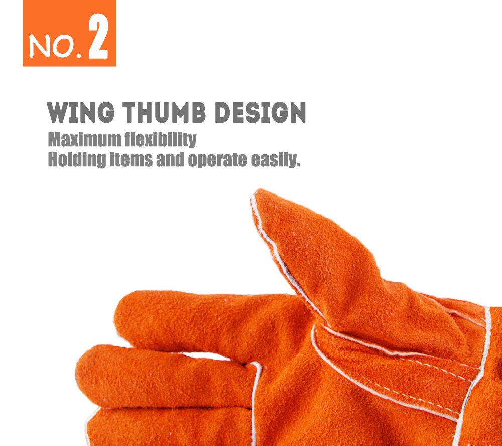 QeeLink Gants de soudage – Résistant à la chaleur et à l'usure en cuir doublé et coutures ignifuges – pour soudeurs/cheminée/barbecue/jardinage