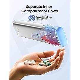 Vaydeer Metal Travel Pill Organizer - Compact Weekly Pill Box for Daily Medication - Portable Small Pill Case for Vitamins, Pills & Supplements (Purple)