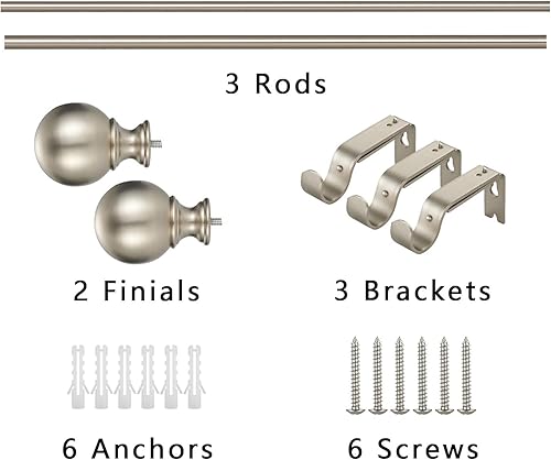 Miniatura 3 de Kemmie Barra de cortina clásica de 1 pulgada con remates redondos, barra de cortina telescópica simple, 72-144 pulgadas, níquel mate