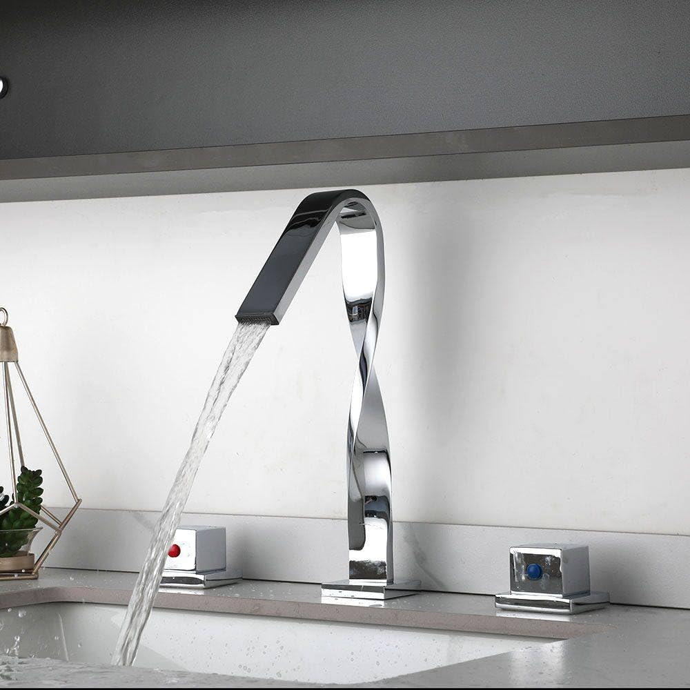 Robinet de lavabo 3 trous mélangeur 2 poignées en chrome pour salle de bains