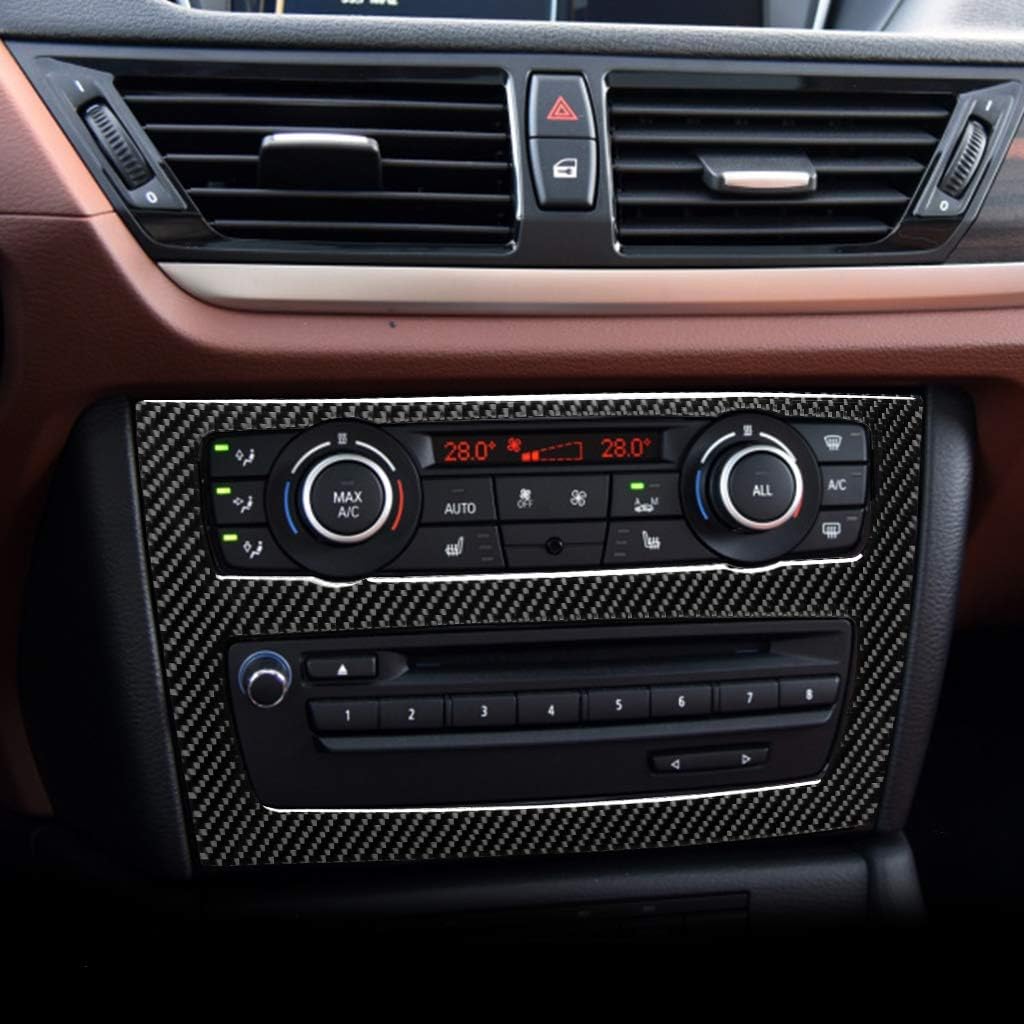 Carbon Fiber PC Vinyl Cover Trim Sticker Accessories Decoration Compatible with BMW X1 E84 2009-2015 Black. (Dashboard Media Control Panel 07)