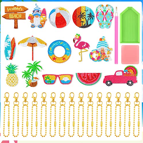Queekay 15 Pack Summer Diamond Painting Keychain 5D Diamond Key Chains Full Drill Making Diamond Key Ring Diamond Art Keychains Pendant Diy Diamond Decorative Accessories For Summer (Flamingo) #TOP3