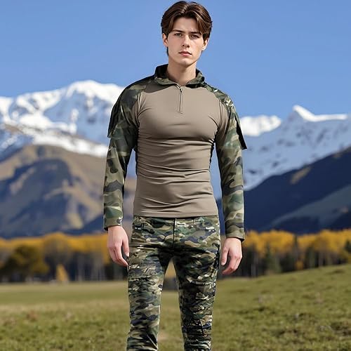 Miniatura 6 de Juego Lanbaosi de camisa y pantalón táctico, de combate, manga larga, MultiCam, Woodland, de batalla, uniforme militar de caza con cierre zipper 14,