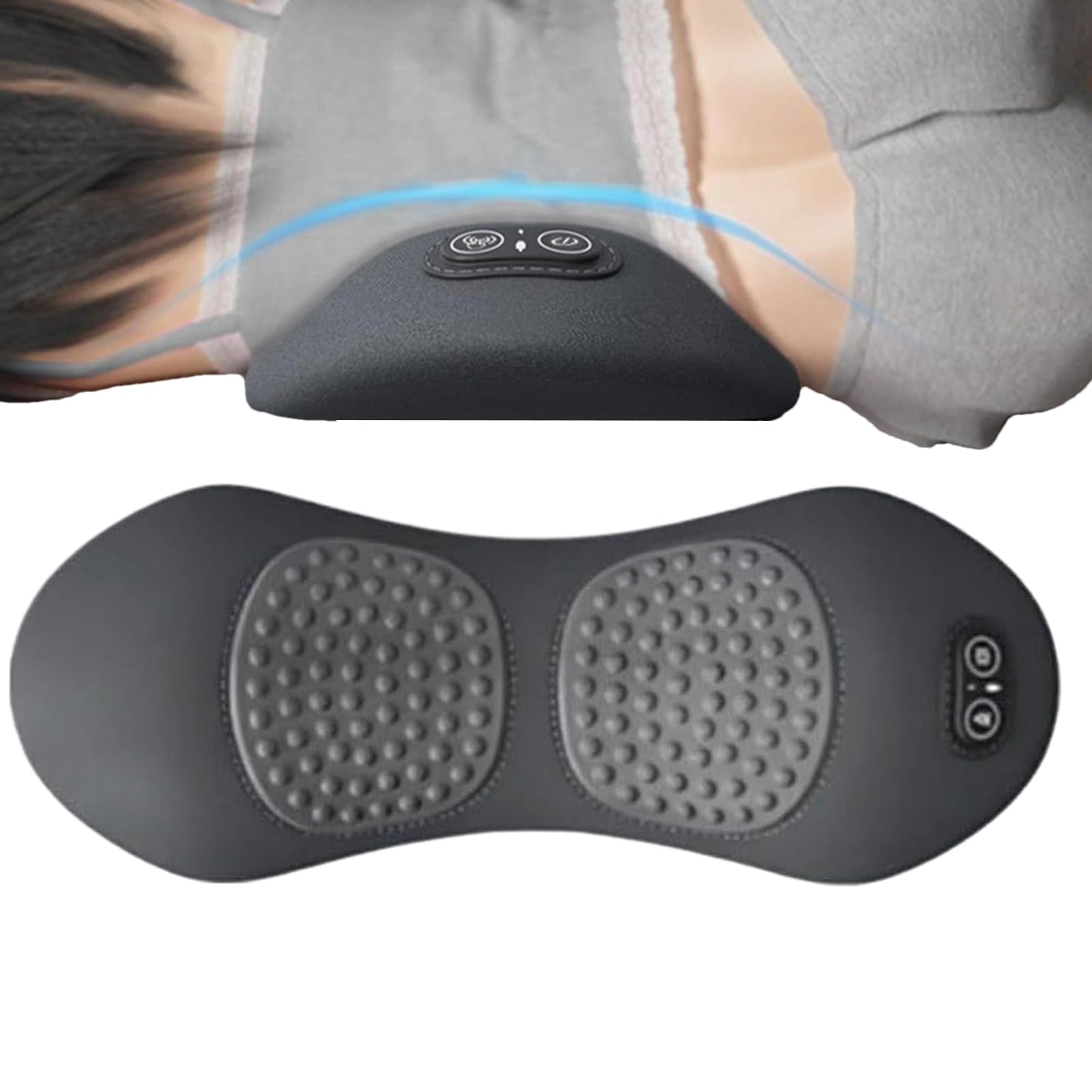 Almohada Soporte Lumbar Masaje Masaje Relajante Vibratorio Con Calor | Almohadilla Térmica Portátil para Cintura Silla, sofá, sillón reclinable, silla de ruedas, viajes, hogar, oficina, estudio,