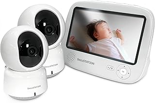 SecuSTATION セキュベビーネット スマホ対応 ベビーモニター 5インチ 大画面 温度センサー 夜間暗視 赤く光らない 泣き声検知 子守歌機能 見守りカメラ 赤ちゃん ベビー みまもり モニター 国内取扱品 防犯設備士推薦 国内メーカー (カメラ2台+専用モニター) SC-TB53K