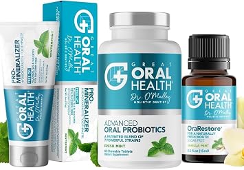 Great Oral Health Dentist Formulated Trio Bundle - Remineralizer Nano-Hydroxyapatite Wintermint Toothpaste - Mint Oral Probiotics for a Healthy microbiome- OraRestore Oral Health Essential Oil Blend