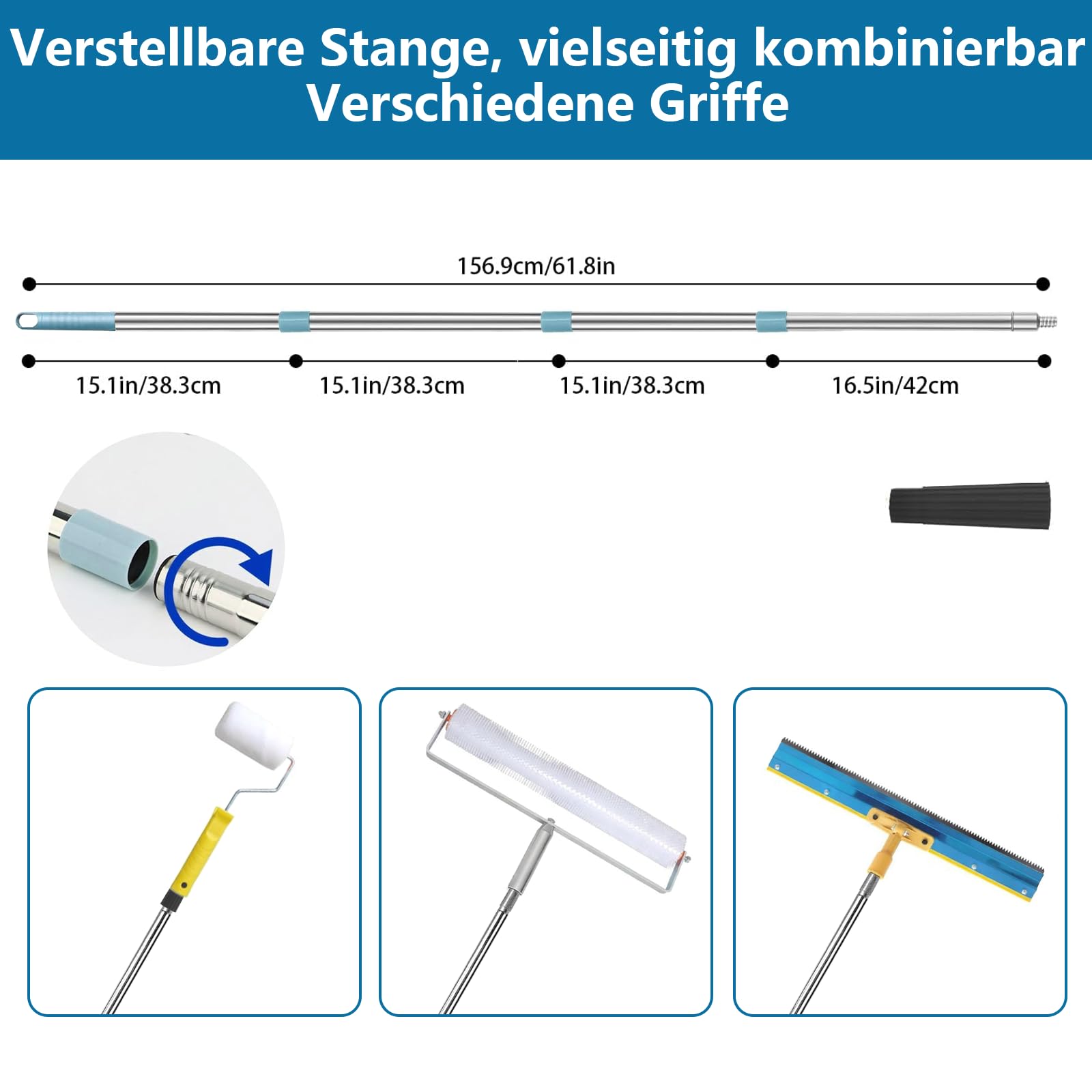 Bodenbeschichtung Set, Epoxidharz Bodenbeschichtung Tool -160cm Abnehmbarem Langem Teleskopstange, Stachelwalze Ausgleichsmasse, Nagelschuhe 30 mm, Edelstahl Stehrakel und Handschuhe