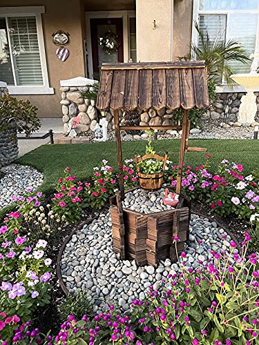 Notume Wooden Wishing Wells For Outdoors With Hanging Bucket, Wishing Well Planters Rustic Style Patio Garden Ornamental, Brown #TOP3