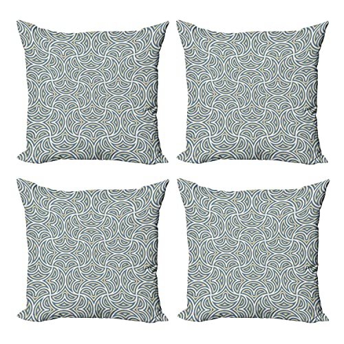 Ambesonne Abstract Throw Pillow Cover Set Of 4, Surreal Celtic Geometric Pattern Traditional European Monochrome, Square Cushion Covers Decor For Bed Couch Sofa, 20"X20", Pale Yellow Slate Blue #TOP27