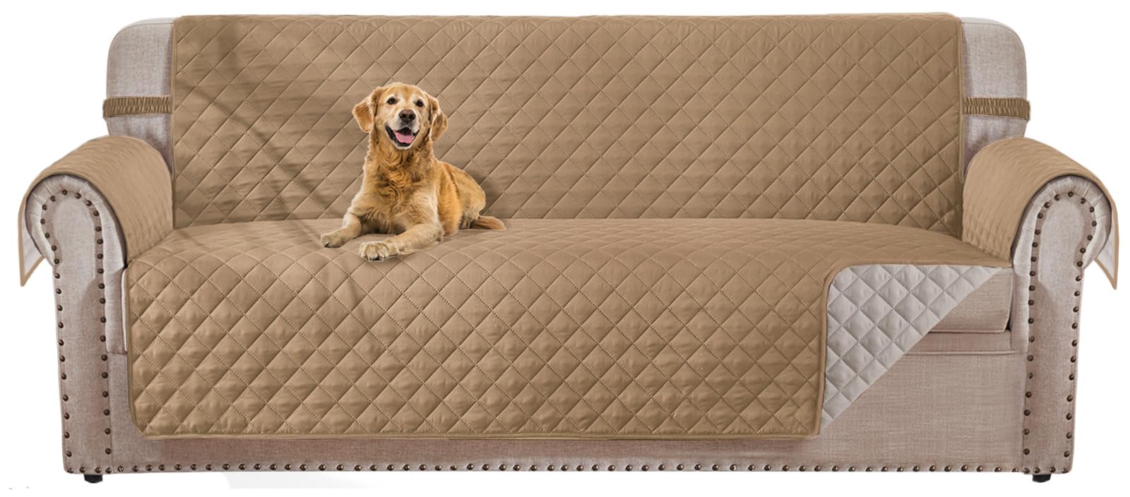 HOMERILLA Reversible 3 Cushion Couch Cover for Dogs Water Resistant Washable Pets Furniture Protector Sofa Cover with Elastic Straps (Sofa 68", Light