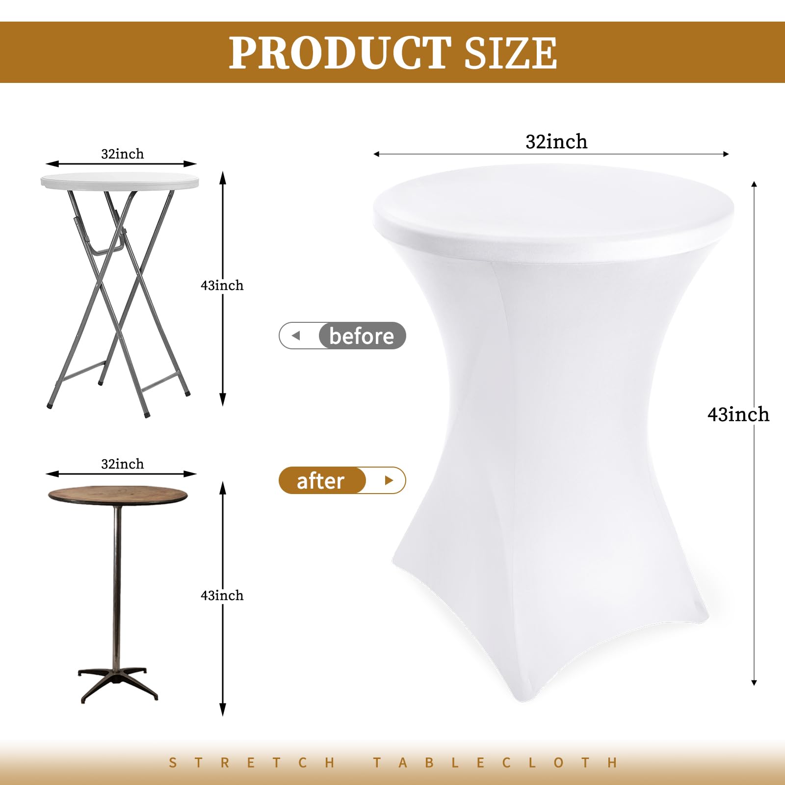 Showgeous Confezione da 10 copritavolo da Cocktail in Spandex Ø80-85 cm tovaglia da Cocktail Rotonda per Tavolo da Bar per Matrimoni (Bianco)