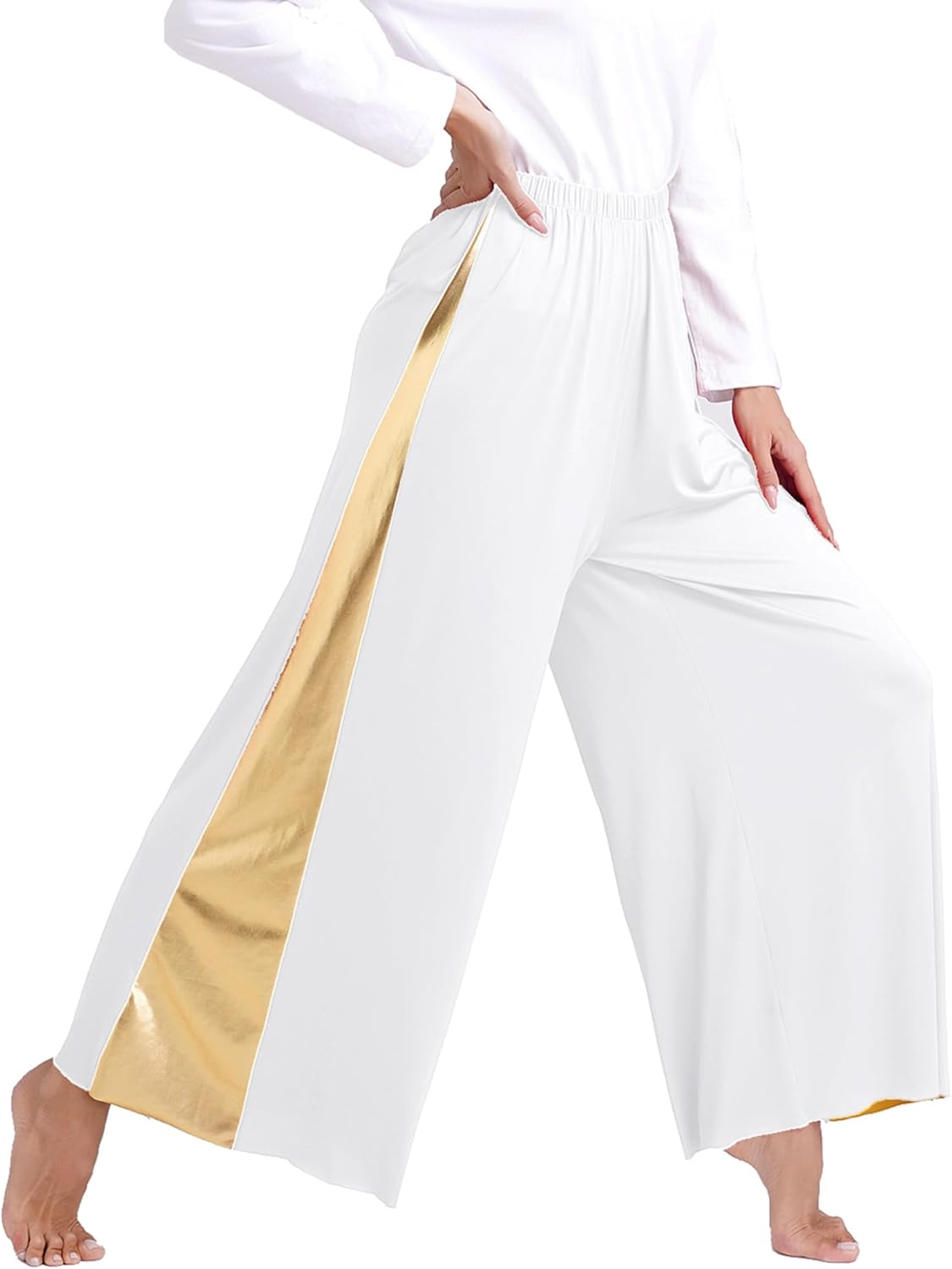 Women Metallic Praise Dance Outfit Worship Dance Costume Liturgical Lyrical Dance Dress with Pants