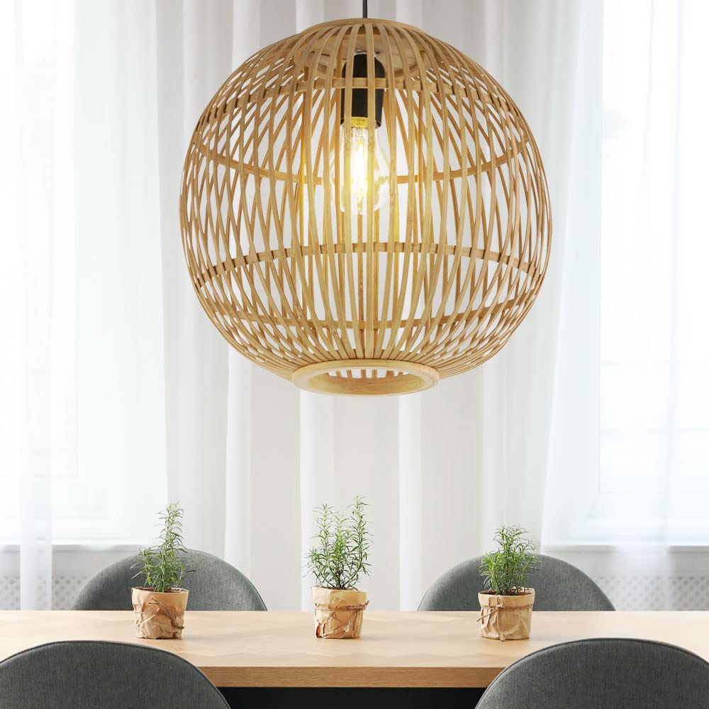 Pendelleuchte Hängelampe Wohnzimmerleuchte Esszimmerlampe Deckenleuchte, Bambus naturfarben, 1x E27 LED 7W 806Lm 2700K warmweiß, H 150 cm