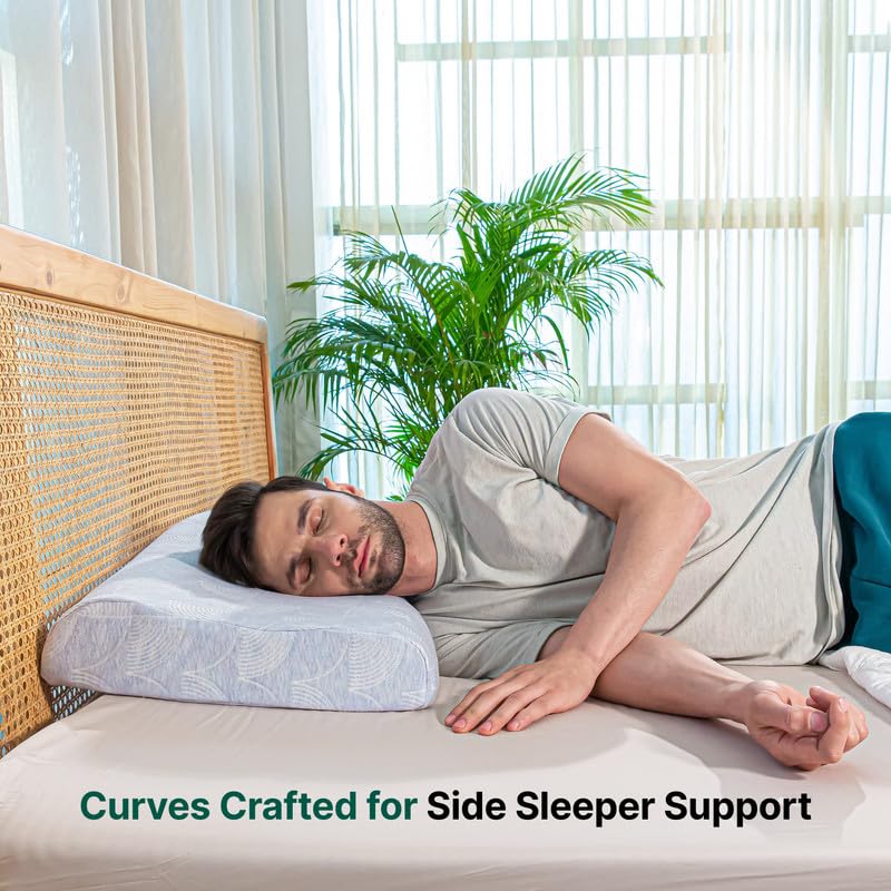 Image of The White Willow Cervical Orthopedic Memory Foam Bed Pillow for Sleeping,Neck Pain Relief with Extra Neck Support, & Removable Cover (23 inch L x 14 inch W x 4 inch H) Blue