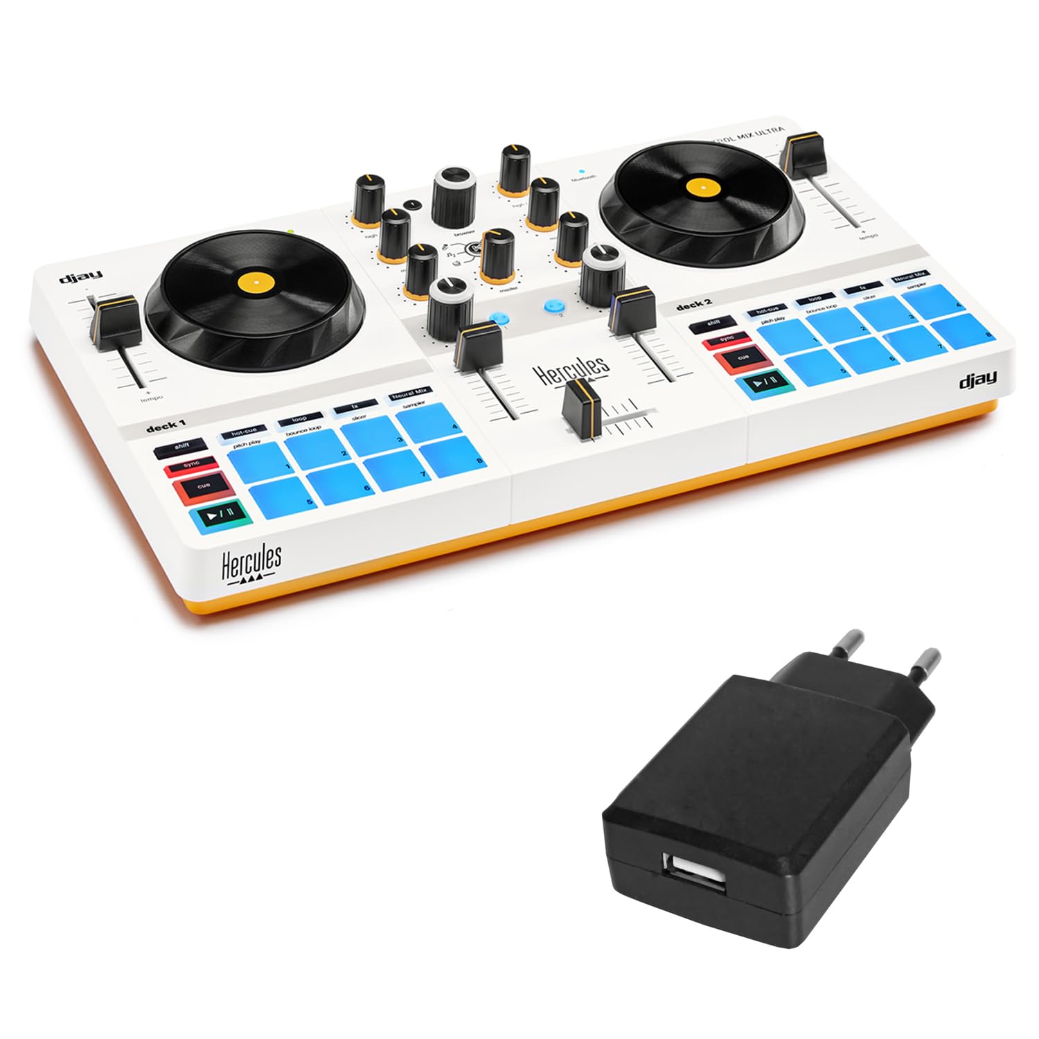 Hercules DJControl Mix Ultra mobiler DJ-Controller mit keepdrum USB Netzteil
