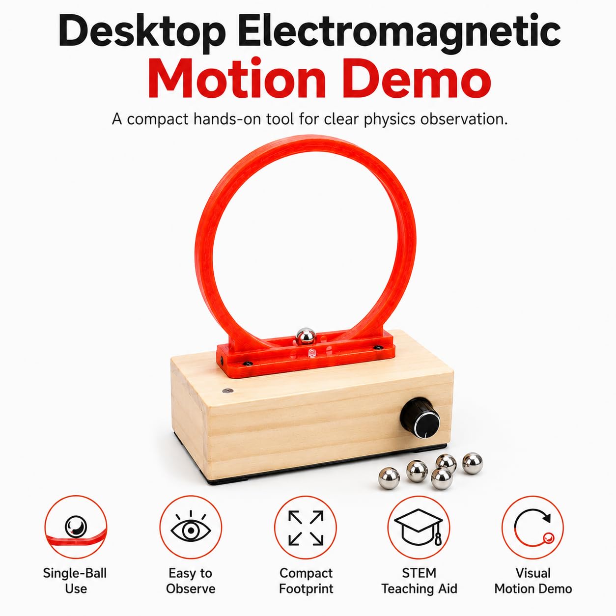 Model akceleratora elektromagnetycznego, Diy Perpetual Motion Machine z żelazną cewką kulową, nadruk 3D PLA i drewno, zestaw edukacyjny do klasy fizyki