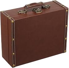 Genérico Baúl Para Almacenamiento Vintage Maleta Portátil Cuero PU Con Asa | Baúl Almacenamiento Madera Para Joyería Chucherías Accesorios De Foto Mujeres Hombres Viajes Campamento Centro De Mesa
